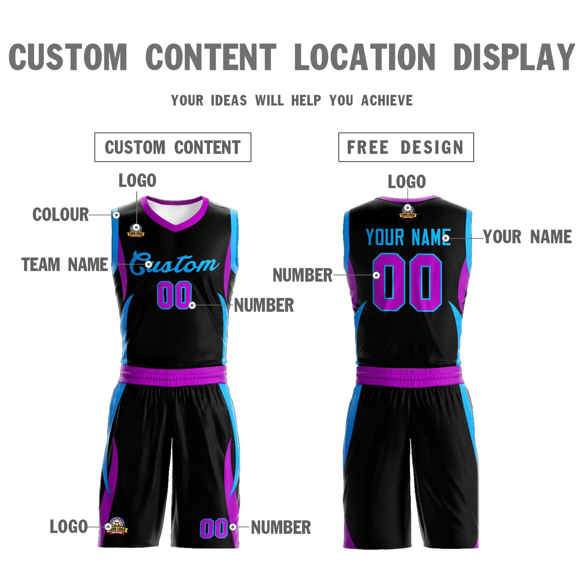 Custom Black Powder Blue Classic Kits Mesh Basketball Jersey