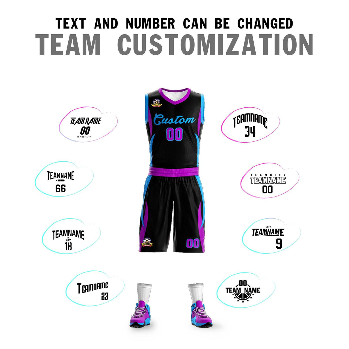 Custom Black Powder Blue Classic Kits Mesh Basketball Jersey