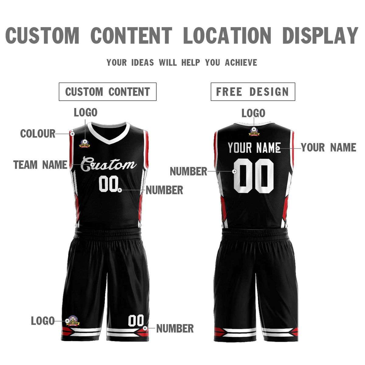 Custom Black White Classic Kits Mesh Basketball Jersey