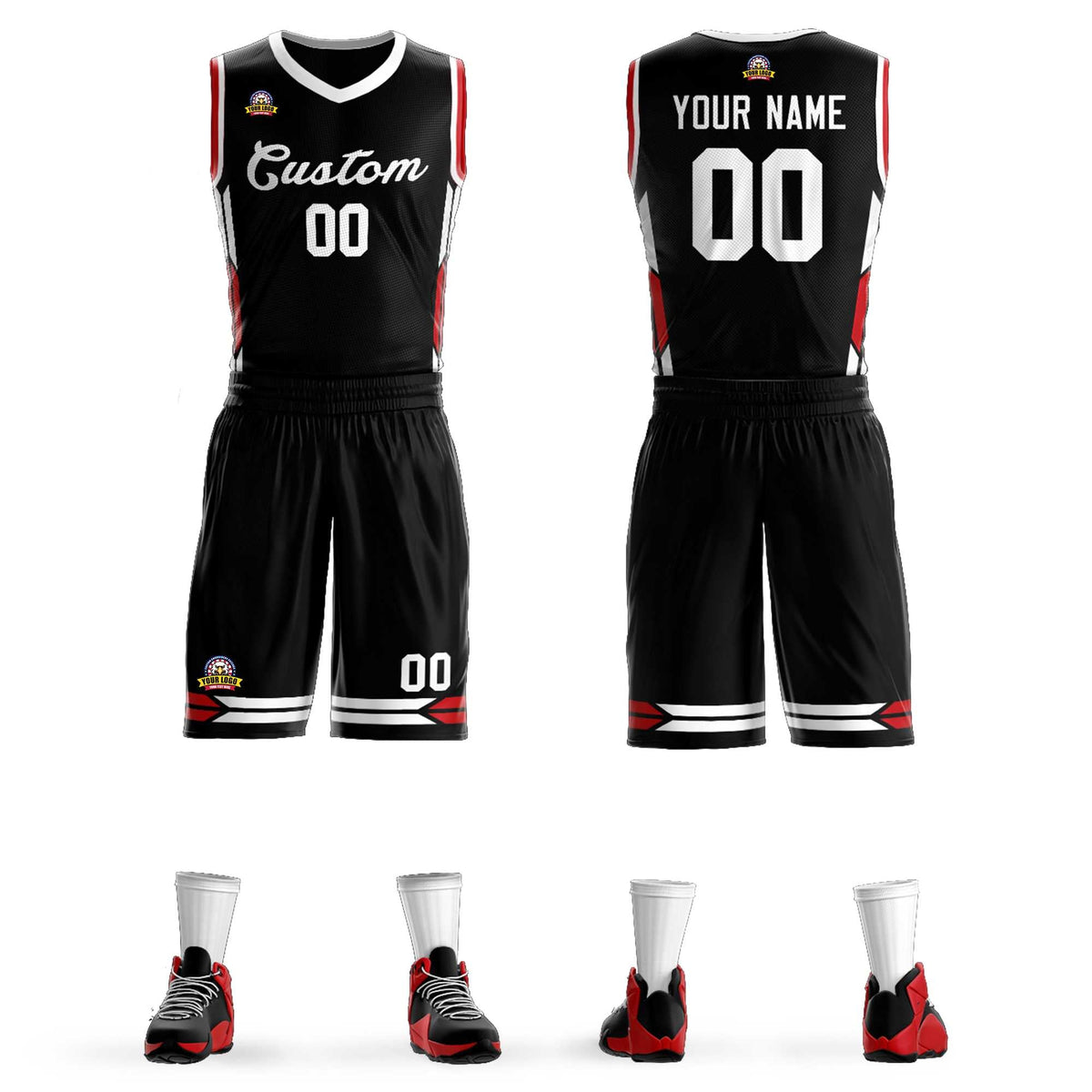 Custom Black White Classic Kits Mesh Basketball Jersey