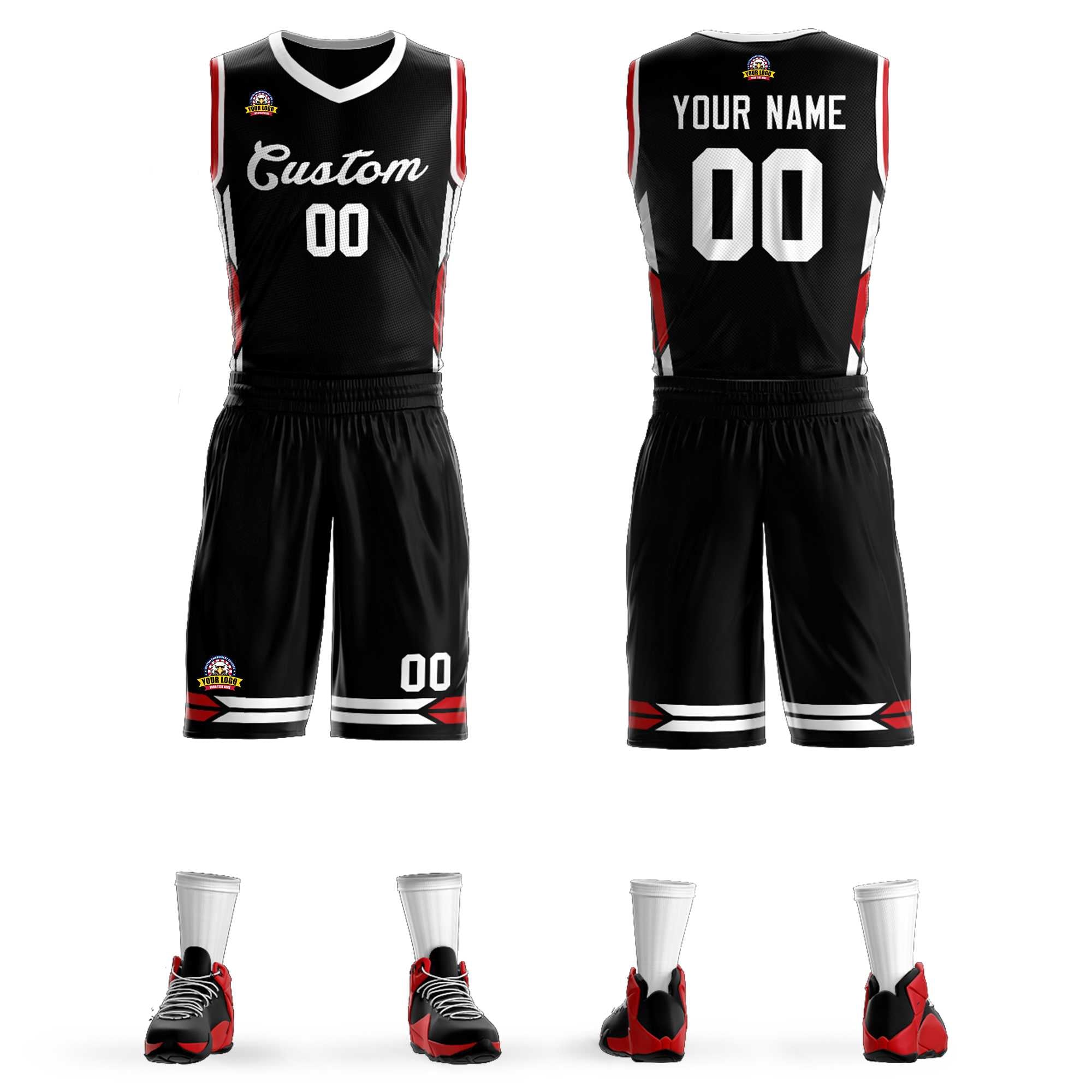 Custom Black White Classic Kits Mesh Basketball Jersey