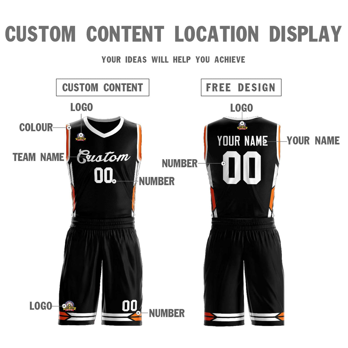 Custom Black White Classic Kits Mesh Basketball Jersey