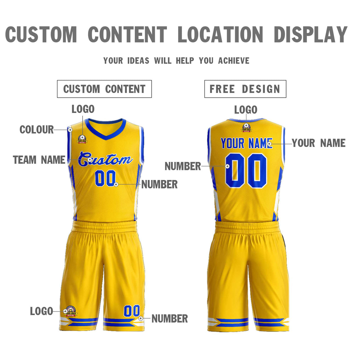 Custom Gold Blue Classic Kits Mesh Basketball Jersey