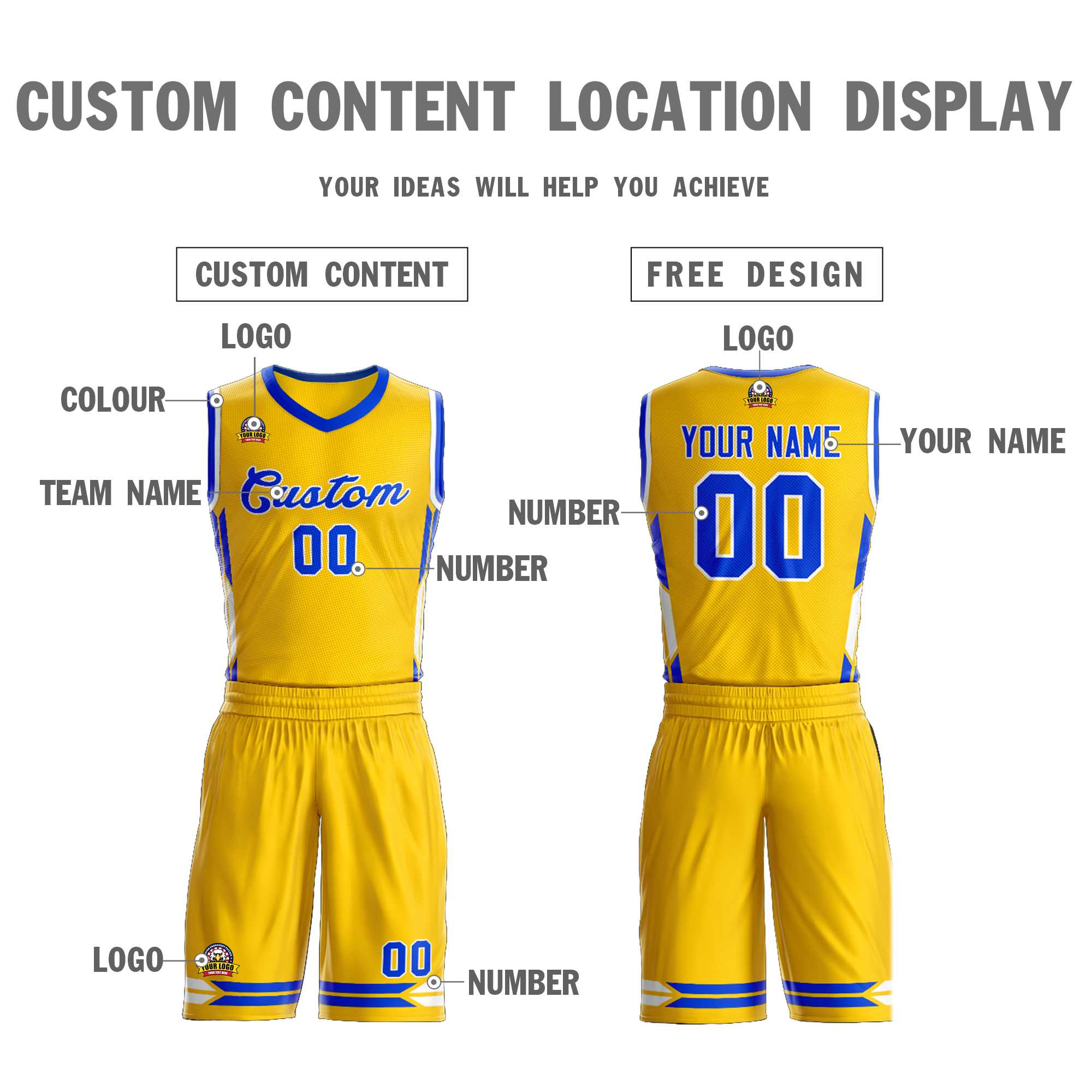 Custom Gold Blue Classic Kits Mesh Basketball Jersey