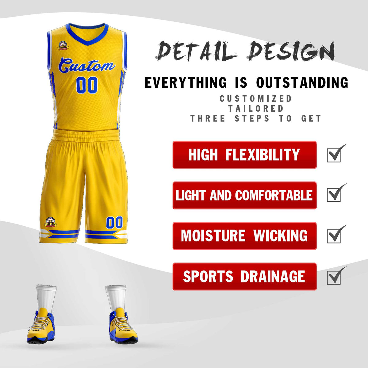 Custom Gold Blue Classic Kits Mesh Basketball Jersey