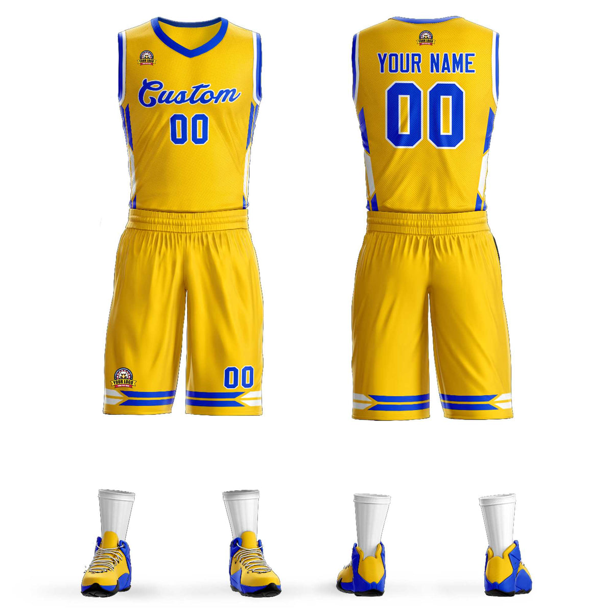 Custom Gold Blue Classic Kits Mesh Basketball Jersey