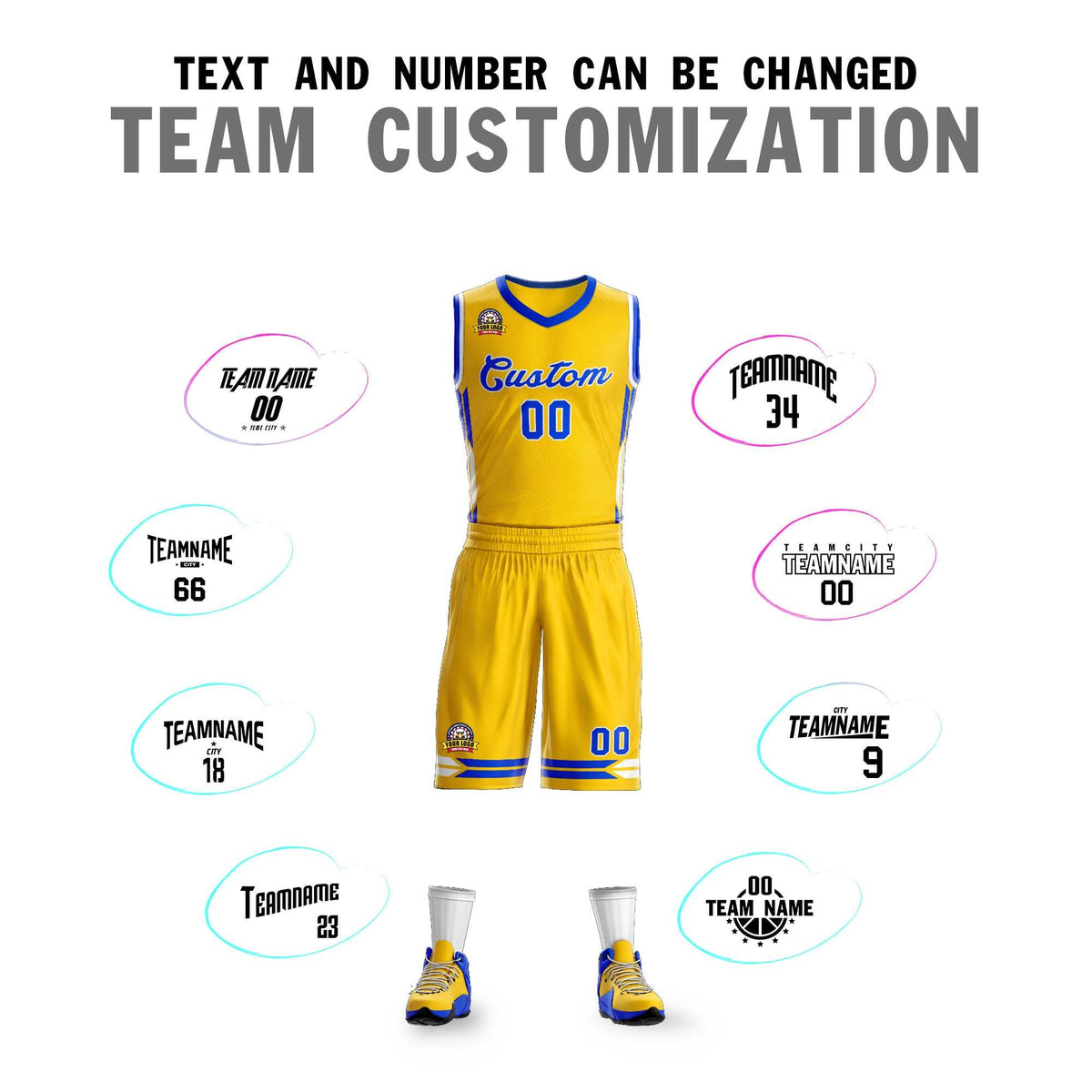 Custom Gold Blue Classic Kits Mesh Basketball Jersey