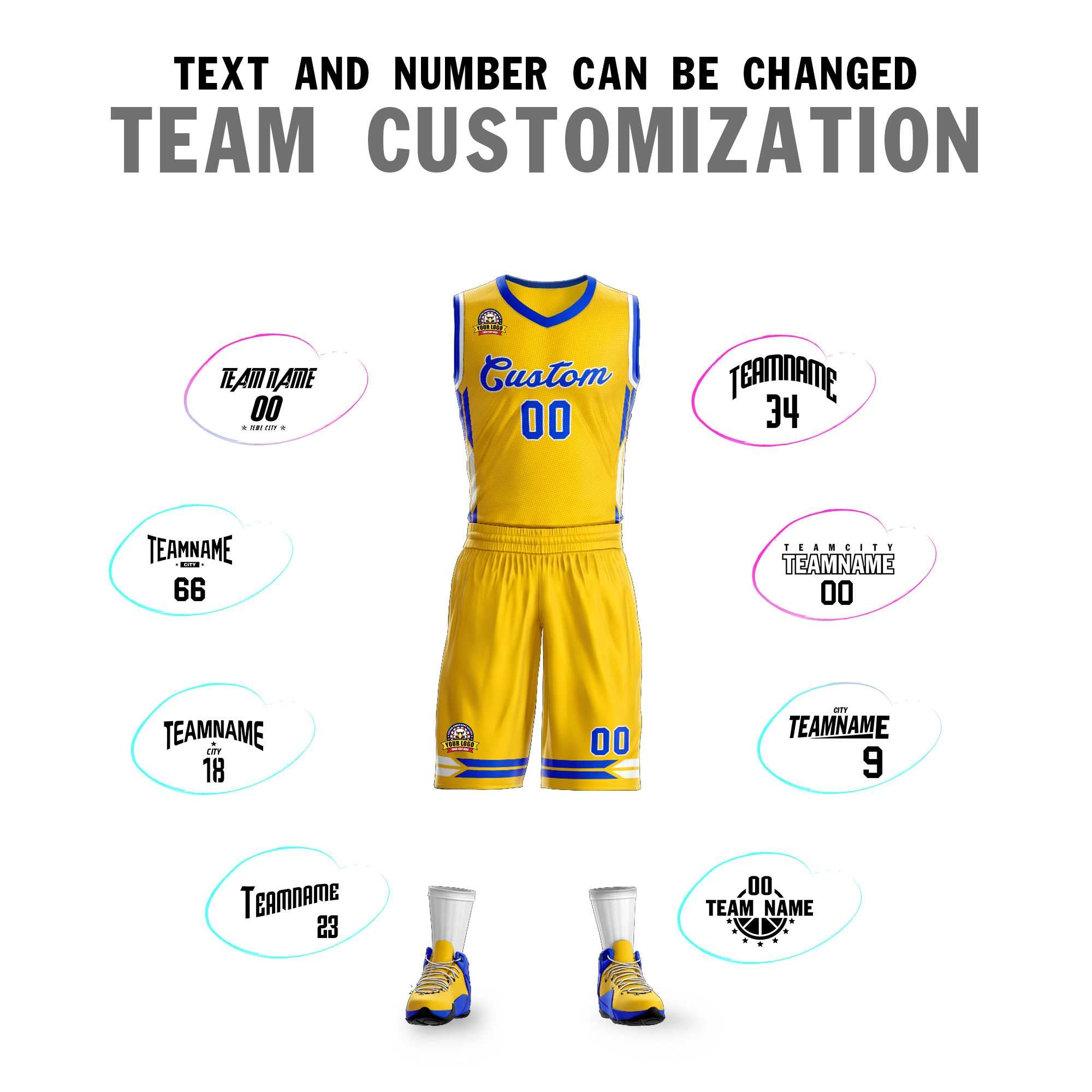 Custom Gold Blue Classic Kits Mesh Basketball Jersey