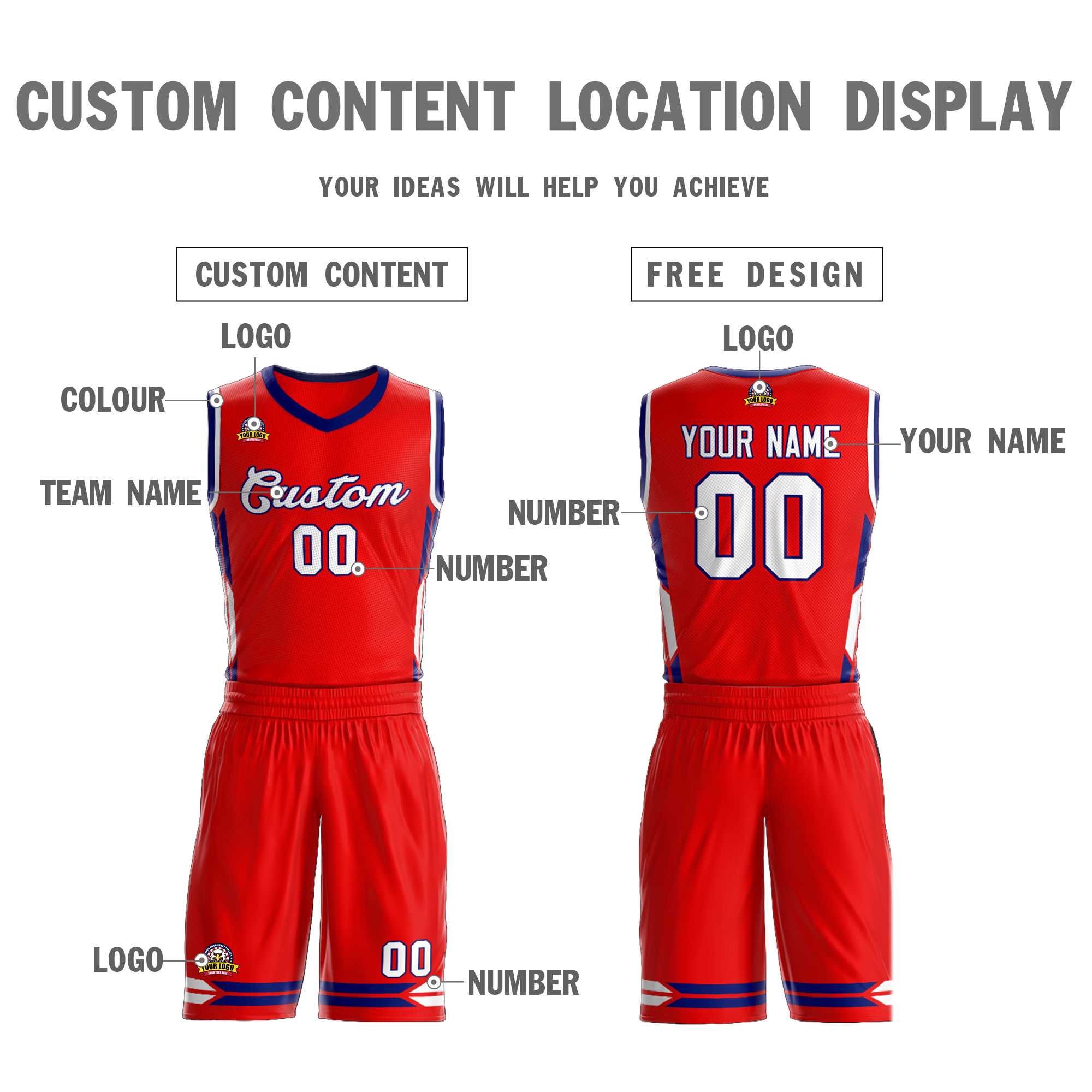 Custom Red White Classic Kits Mesh Basketball Jersey