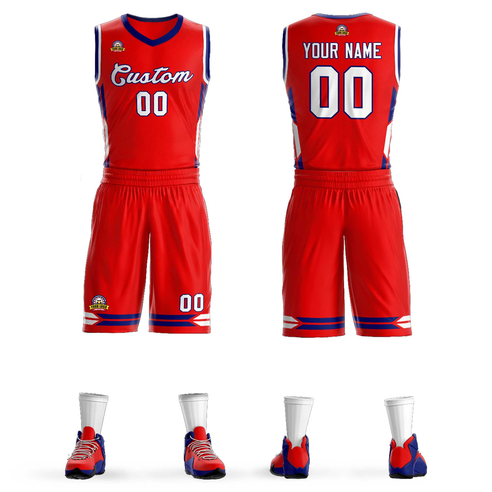 Custom Red White Classic Kits Mesh Basketball Jersey