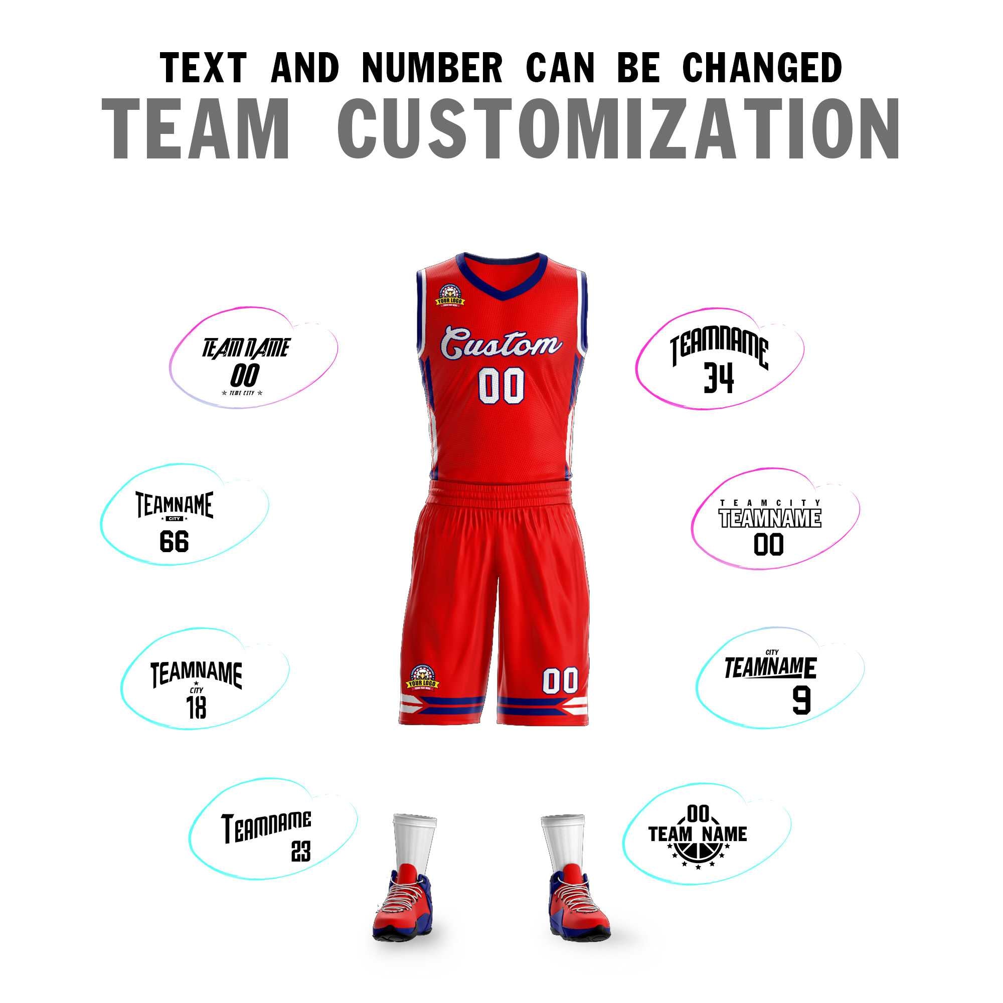 Custom Red White Classic Kits Mesh Basketball Jersey