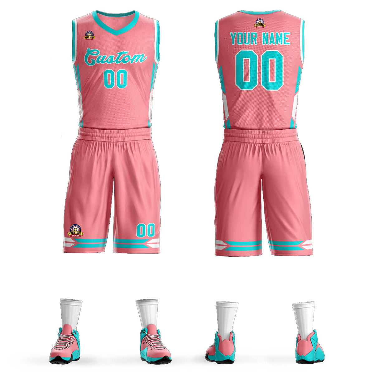 Custom Light Pink Aqua Classic Kits Mesh Basketball Jersey