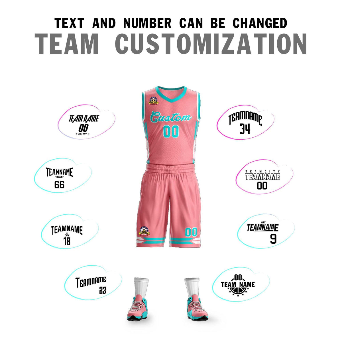 Custom Light Pink Aqua Classic Kits Mesh Basketball Jersey