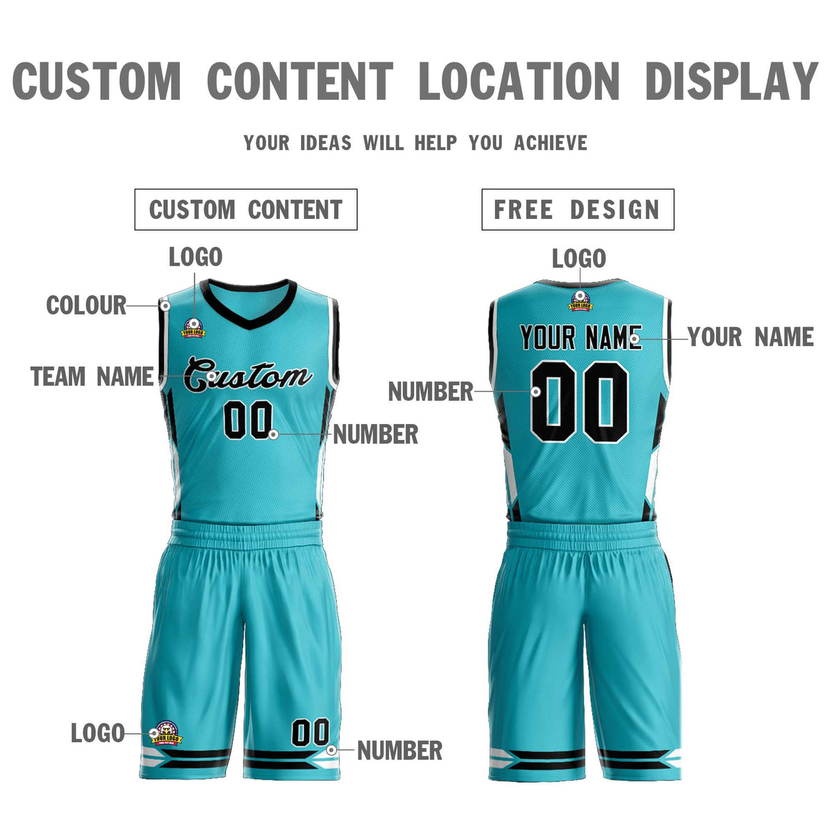 Maillot de basket-ball personnalisé Aqua Black Classic Kits Mesh