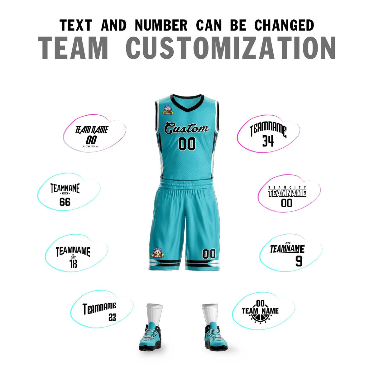 Maillot de basket-ball personnalisé Aqua Black Classic Kits Mesh