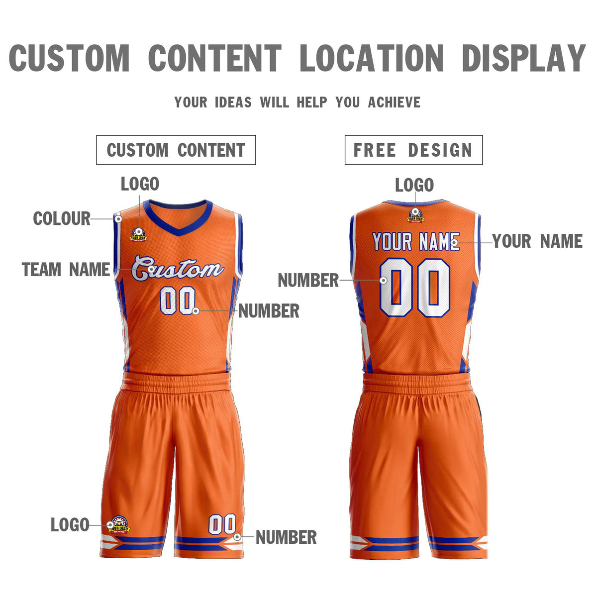 Custom Orange White Classic Kits Mesh Basketball Jersey
