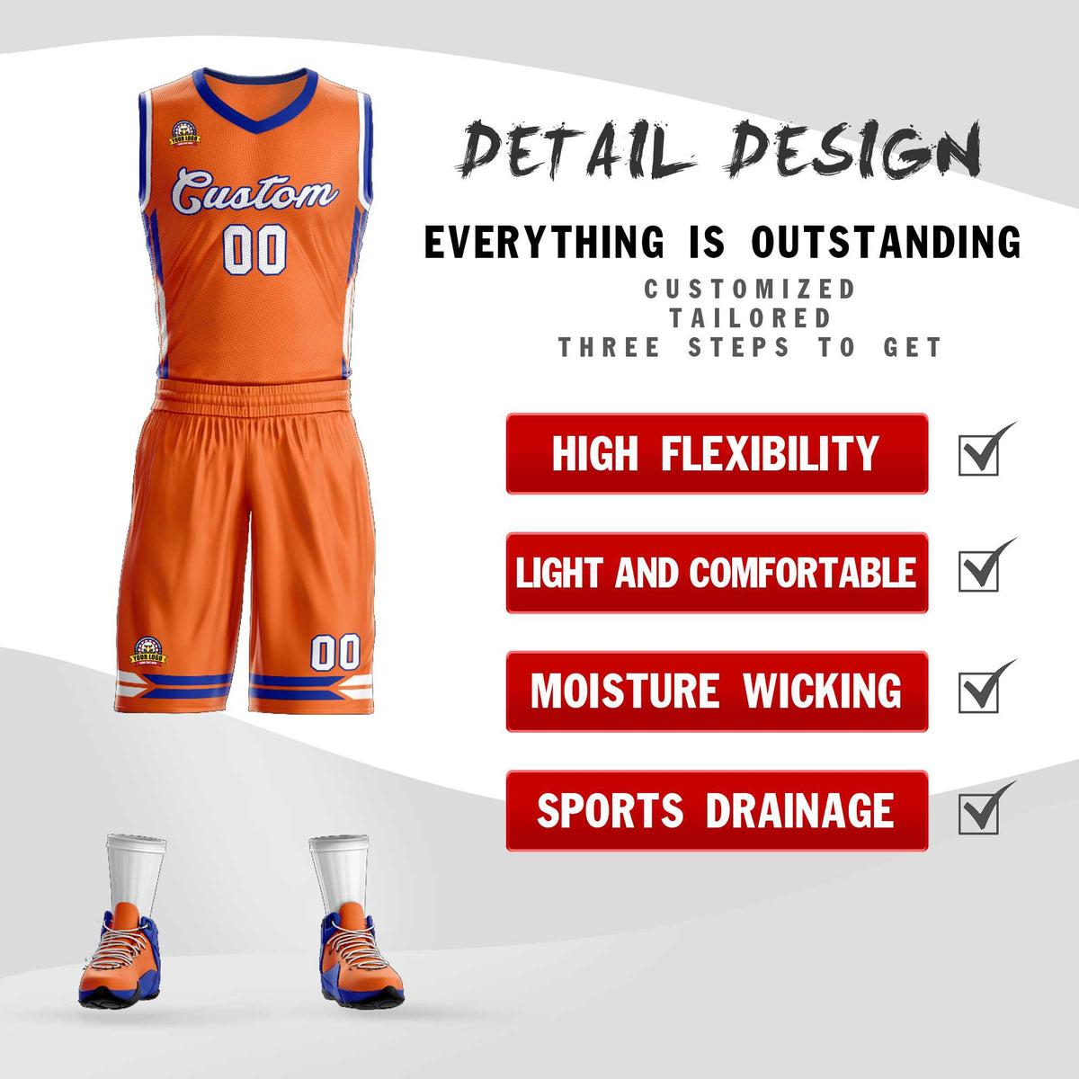 Custom Orange White Classic Kits Mesh Basketball Jersey