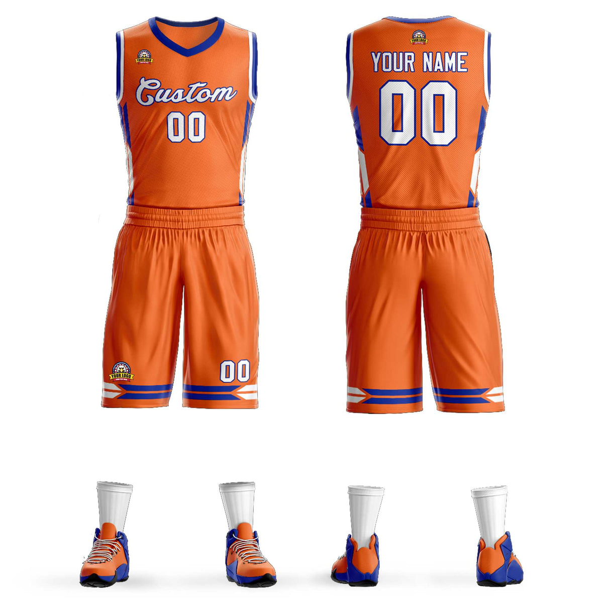 Custom Orange White Classic Kits Mesh Basketball Jersey
