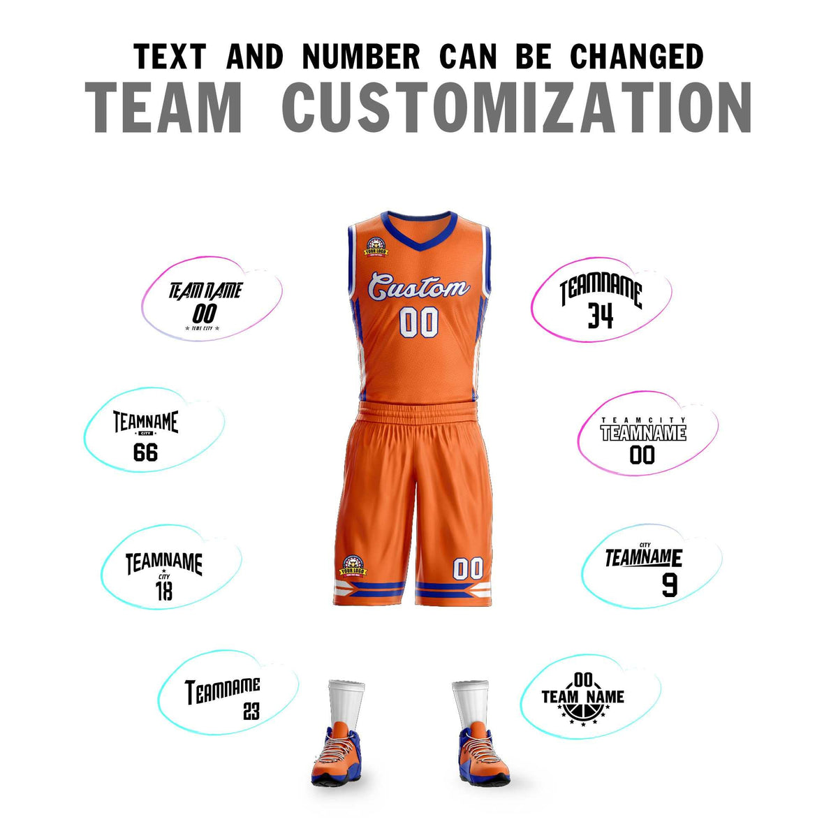 Custom Orange White Classic Kits Mesh Basketball Jersey