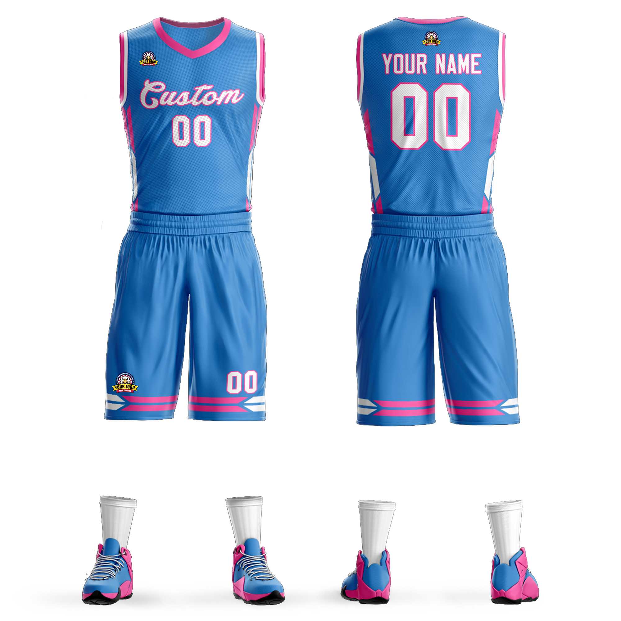 Custom Powder Blue White Classic Kits Mesh Basketball Jersey