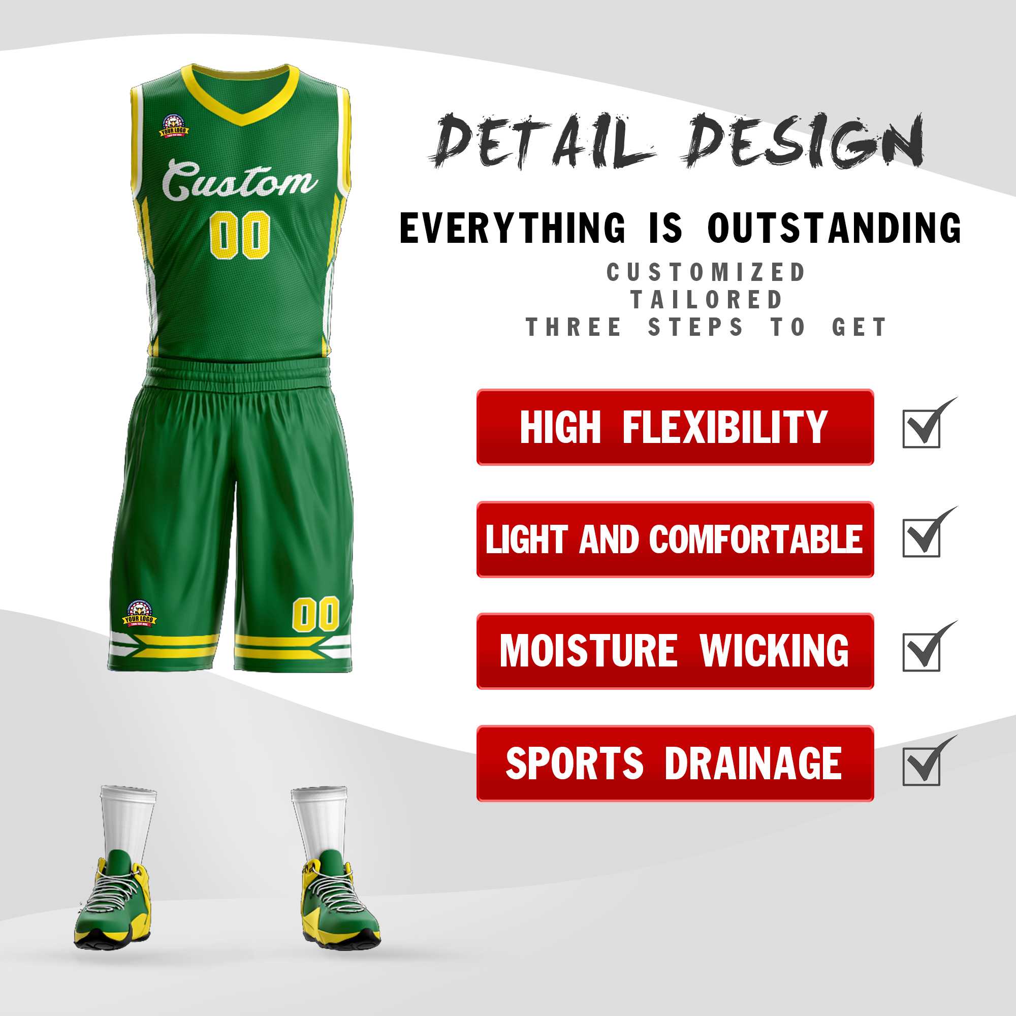 Custom Kelly Green White Classic Kits Mesh Basketball Jersey