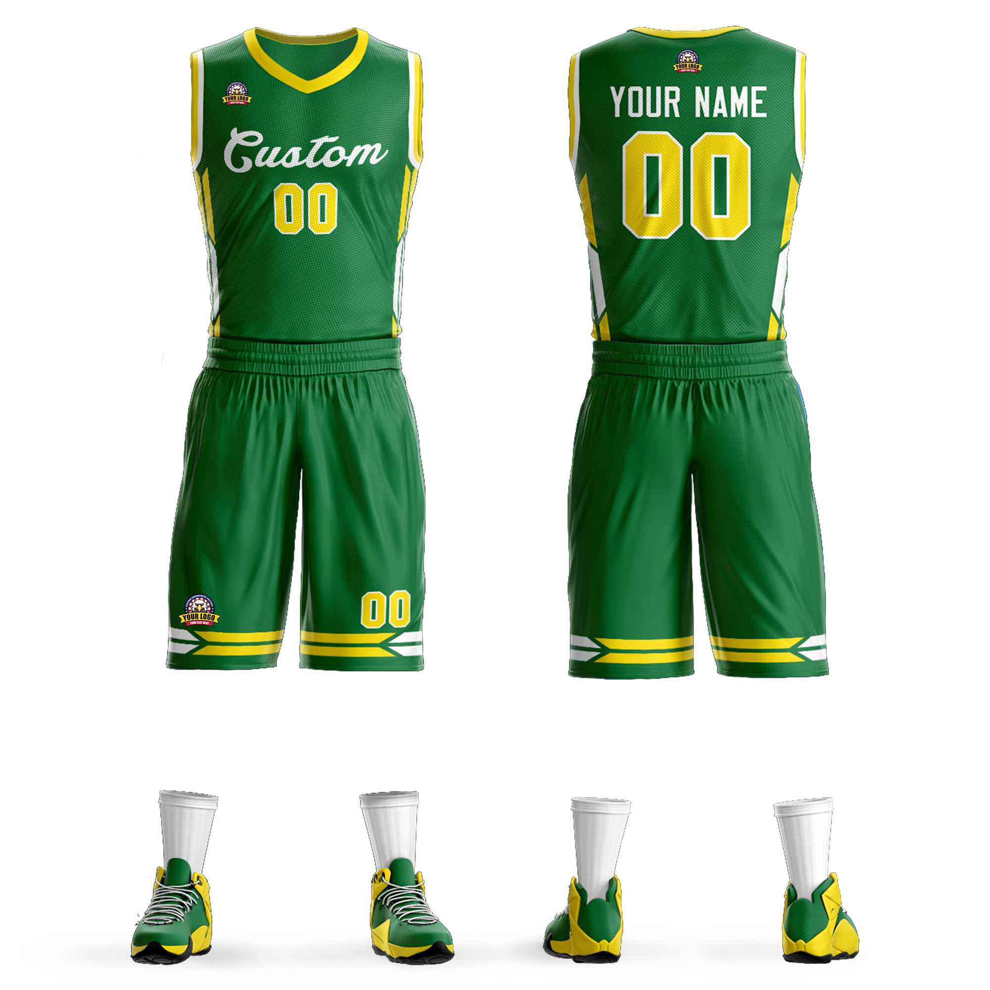 Custom Kelly Green White Classic Kits Mesh Basketball Jersey