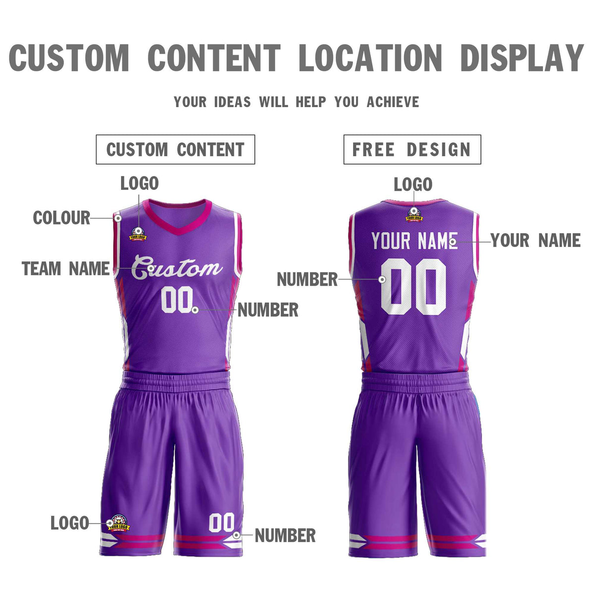 Custom Purple White Classic Kits Mesh Basketball Jersey