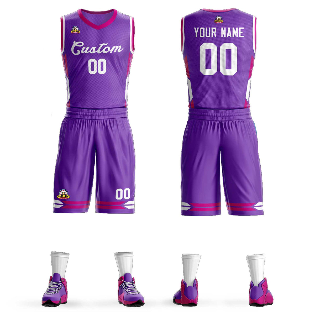 Custom Purple White Classic Kits Mesh Basketball Jersey