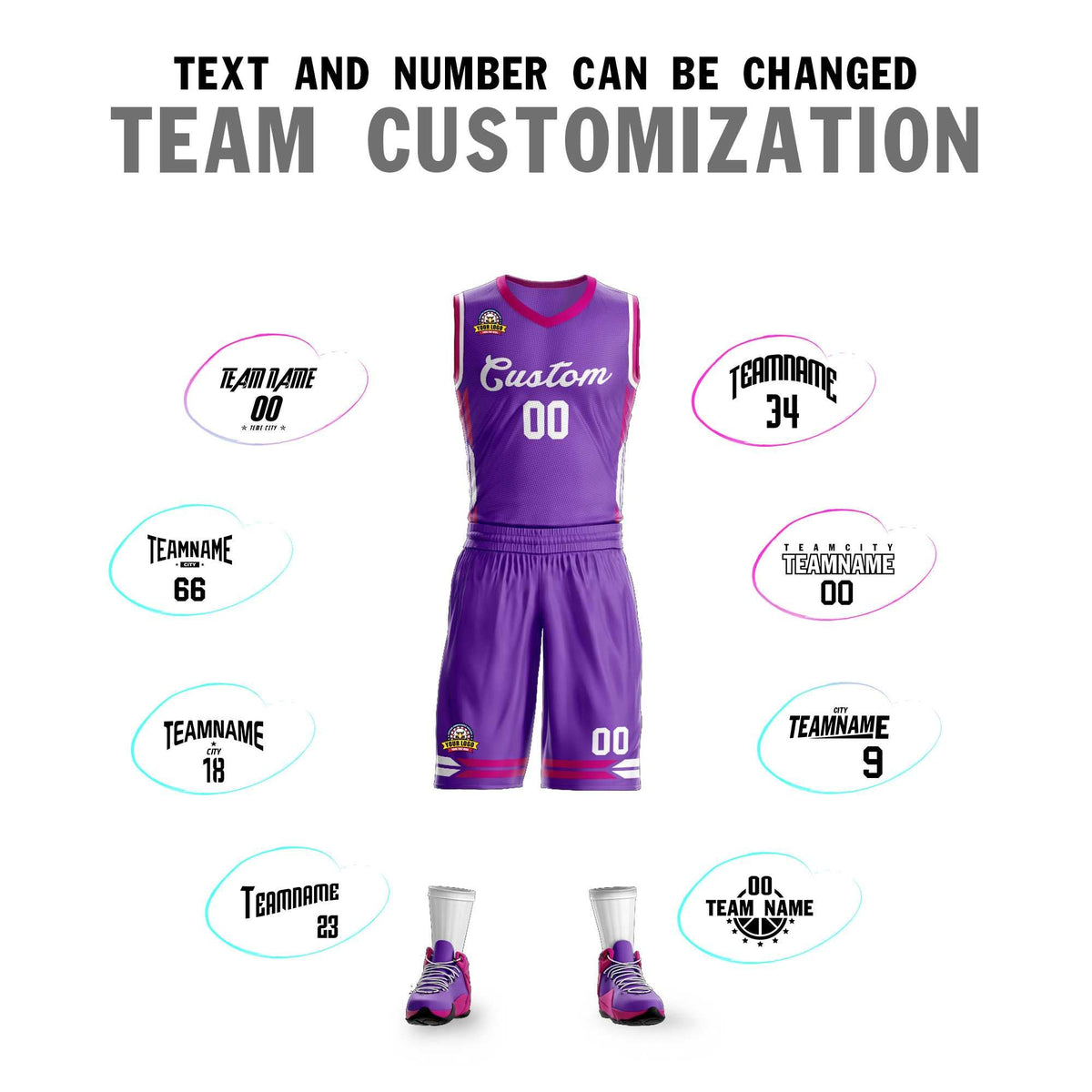 Custom Purple White Classic Kits Mesh Basketball Jersey