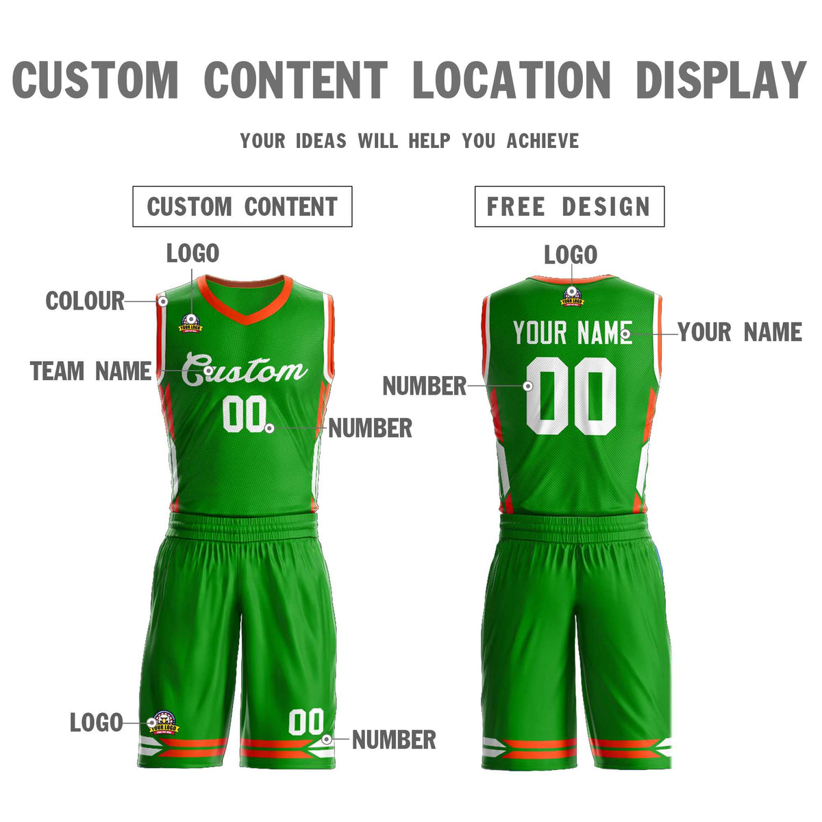 Maillot de basket-ball en maille vert personnalisé