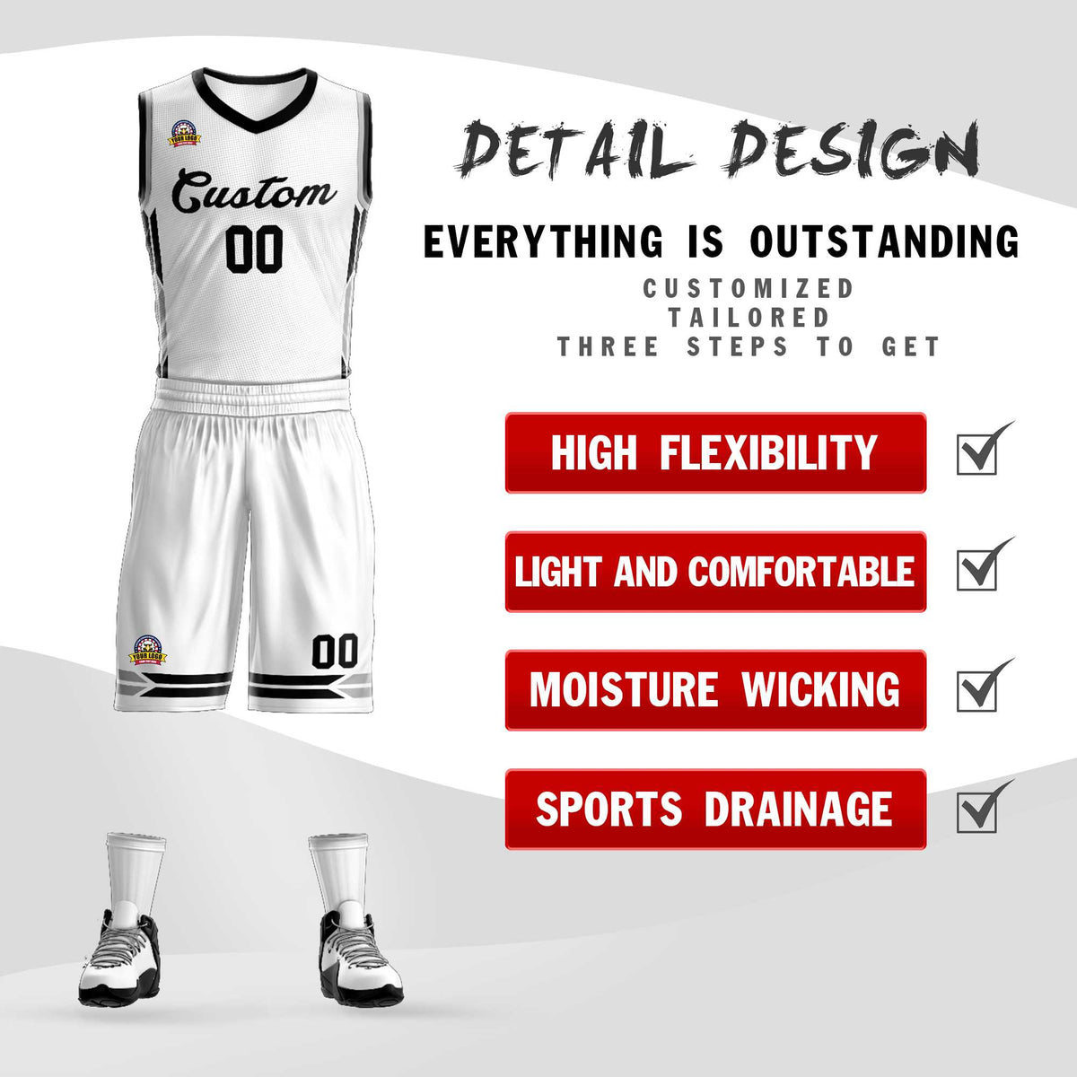 Custom White Black Classic Kits Mesh Basketball Jersey