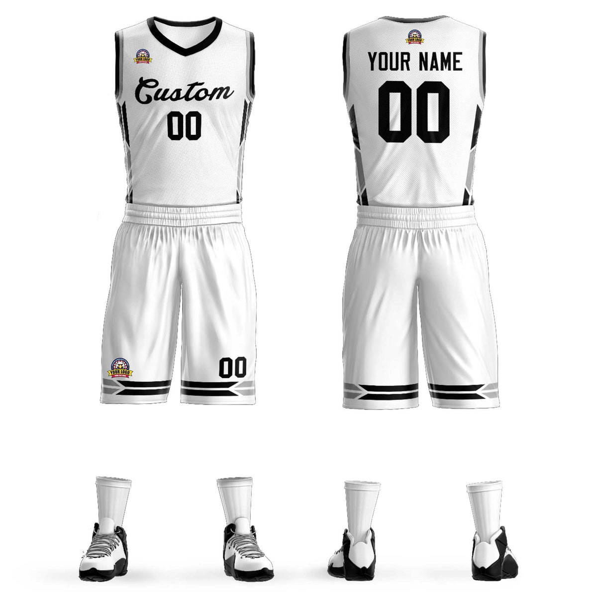 Custom White Black Classic Kits Mesh Basketball Jersey