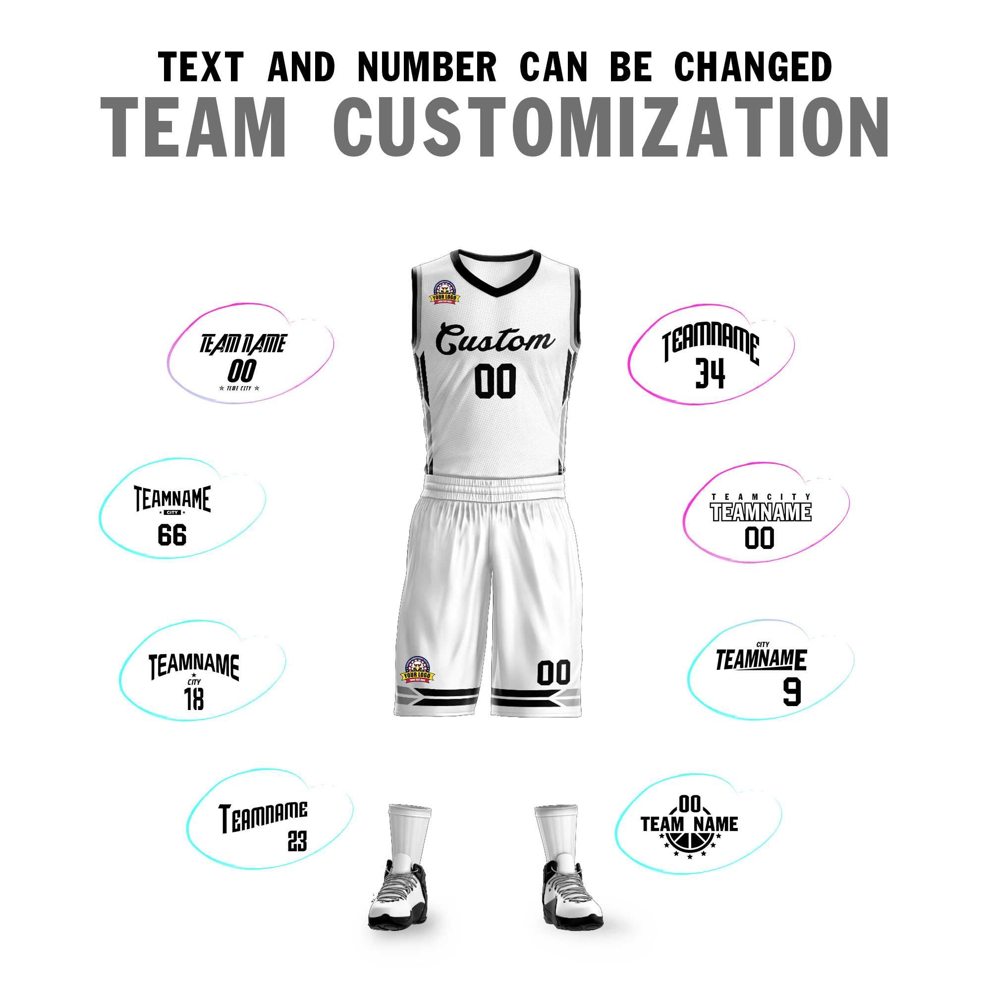 Custom White Black Classic Kits Mesh Basketball Jersey