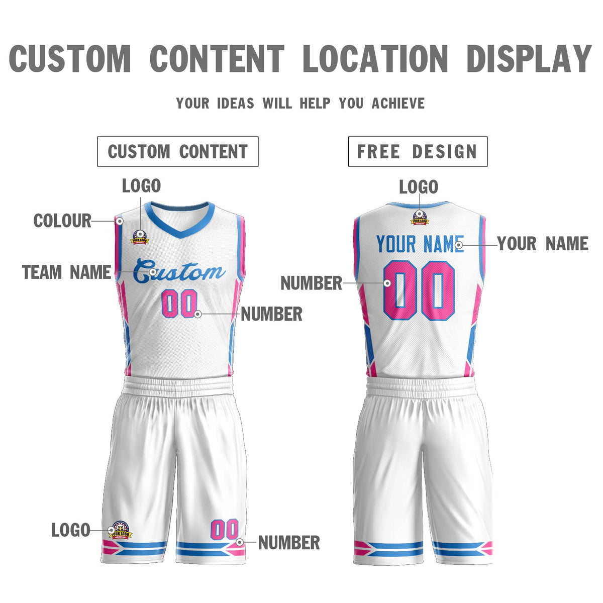 Custom White Powder Blue Classic Kits Mesh Basketball Jersey