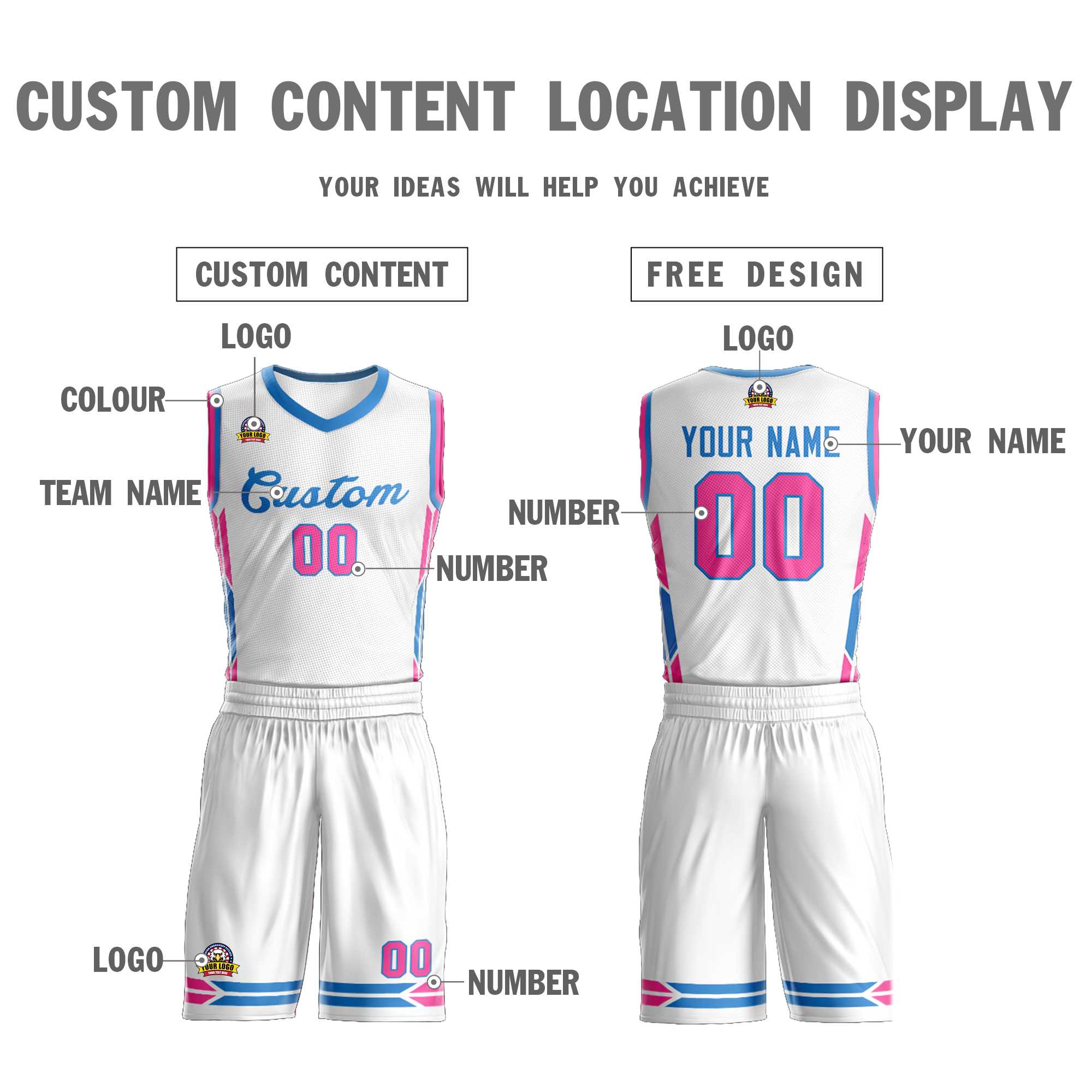 Custom White Powder Blue Classic Kits Mesh Basketball Jersey