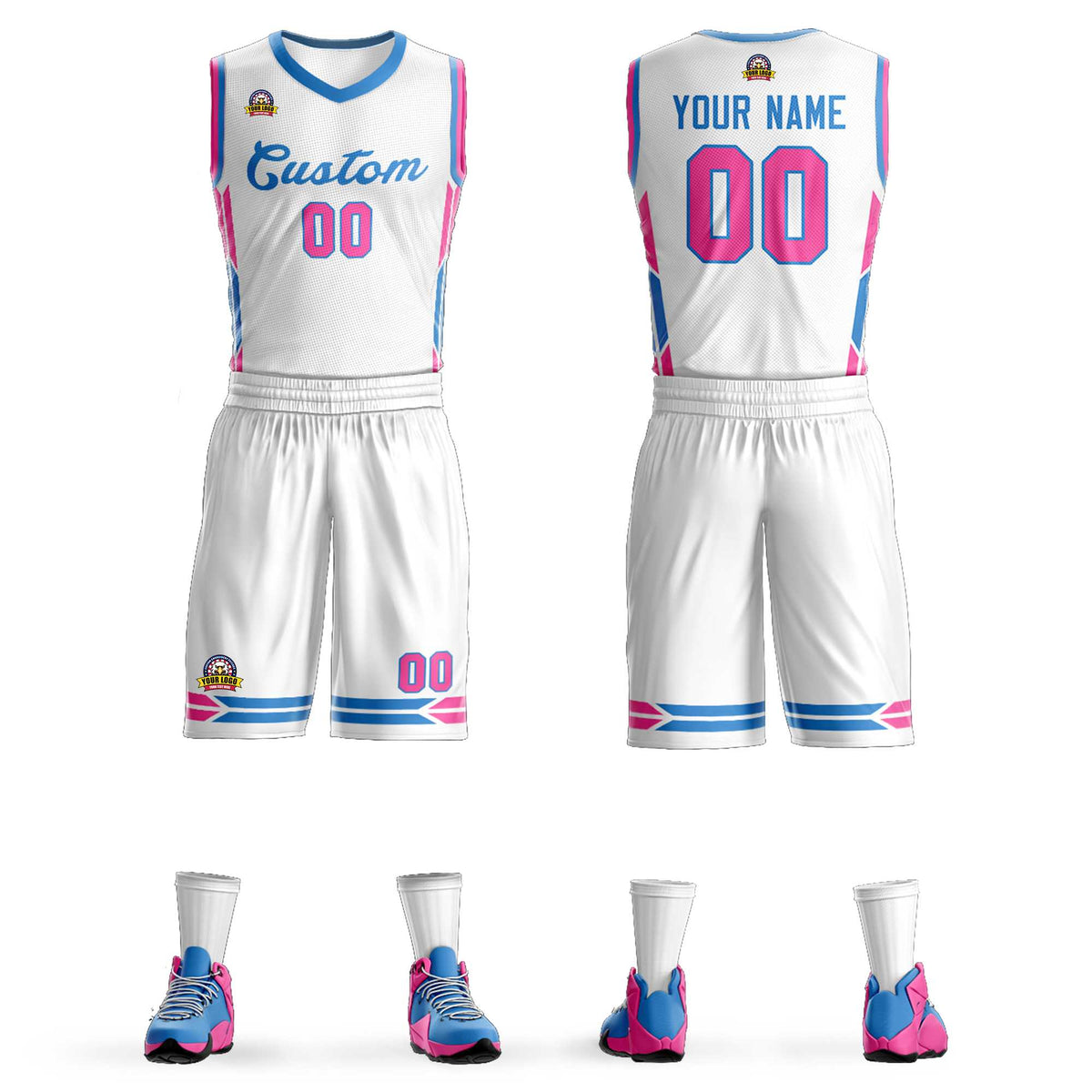 Custom White Powder Blue Classic Kits Mesh Basketball Jersey