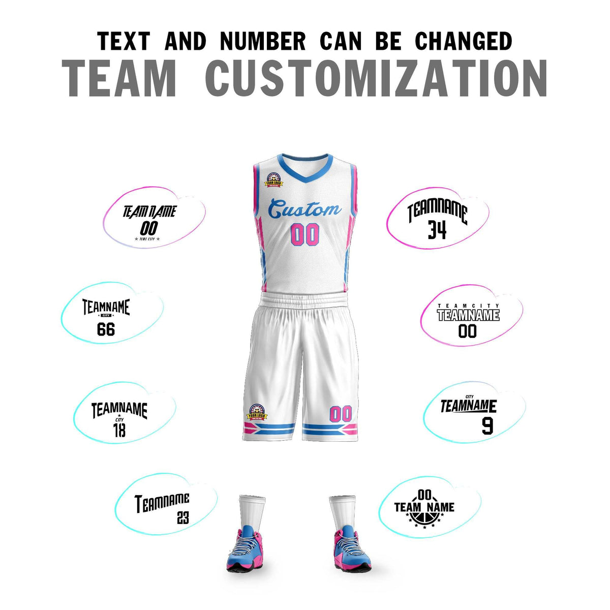Custom White Powder Blue Classic Kits Mesh Basketball Jersey