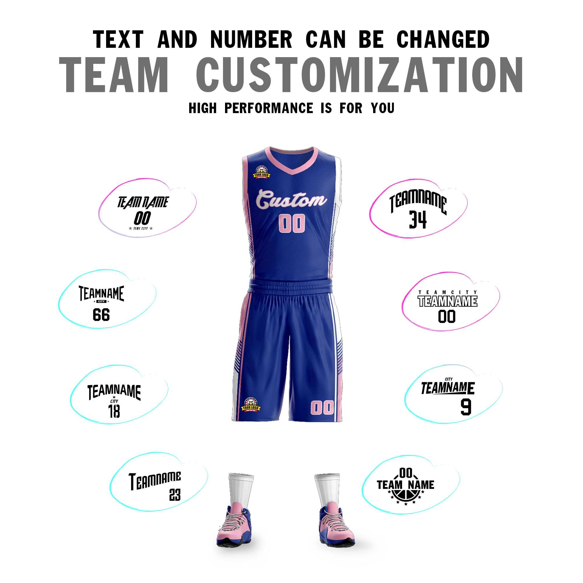 Custom Royal Pink-White Classic Kits Sports Uniform Basketball Jersey