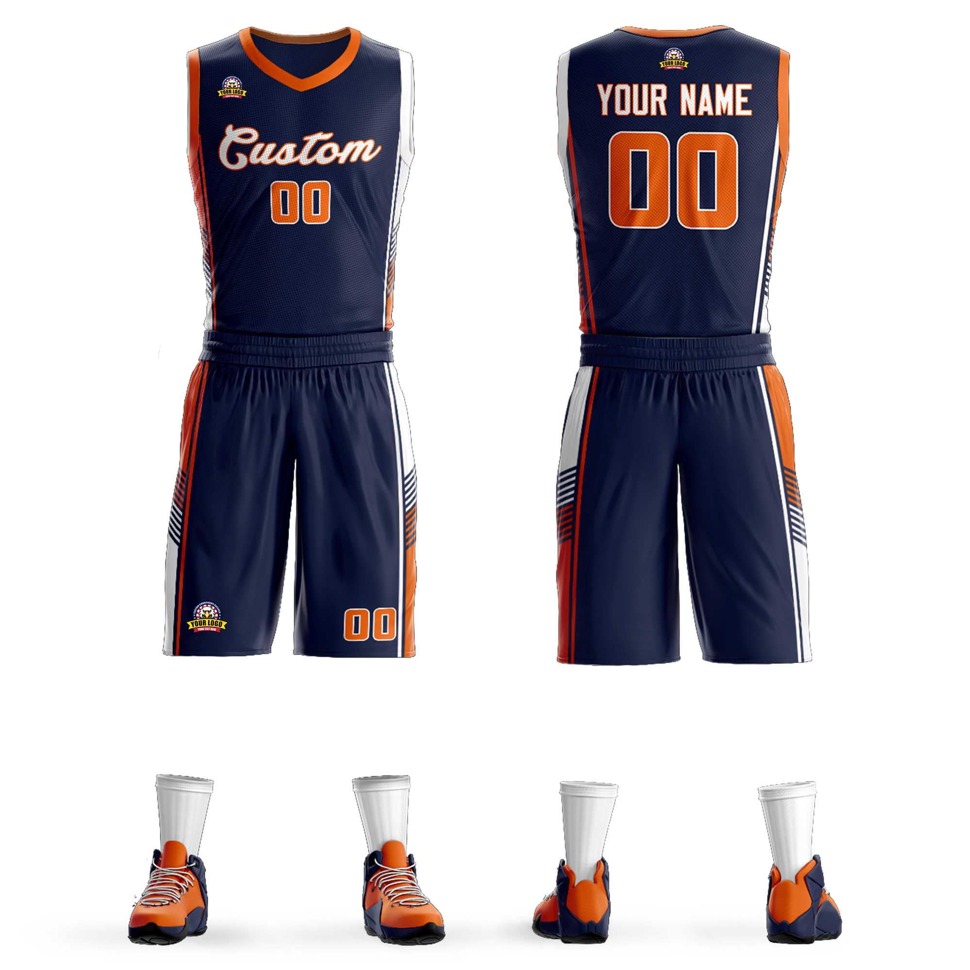 Custom Navy Orange-White Classic Kits Sports Uniform Basketball Jersey