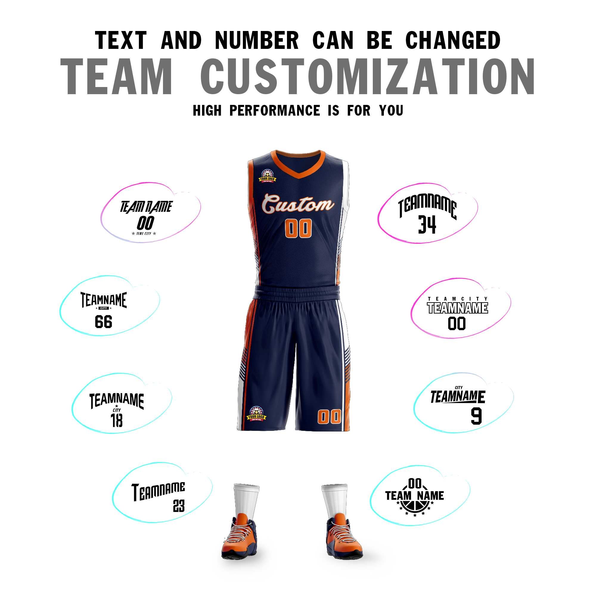 Custom Navy Orange-White Classic Kits Sports Uniform Basketball Jersey