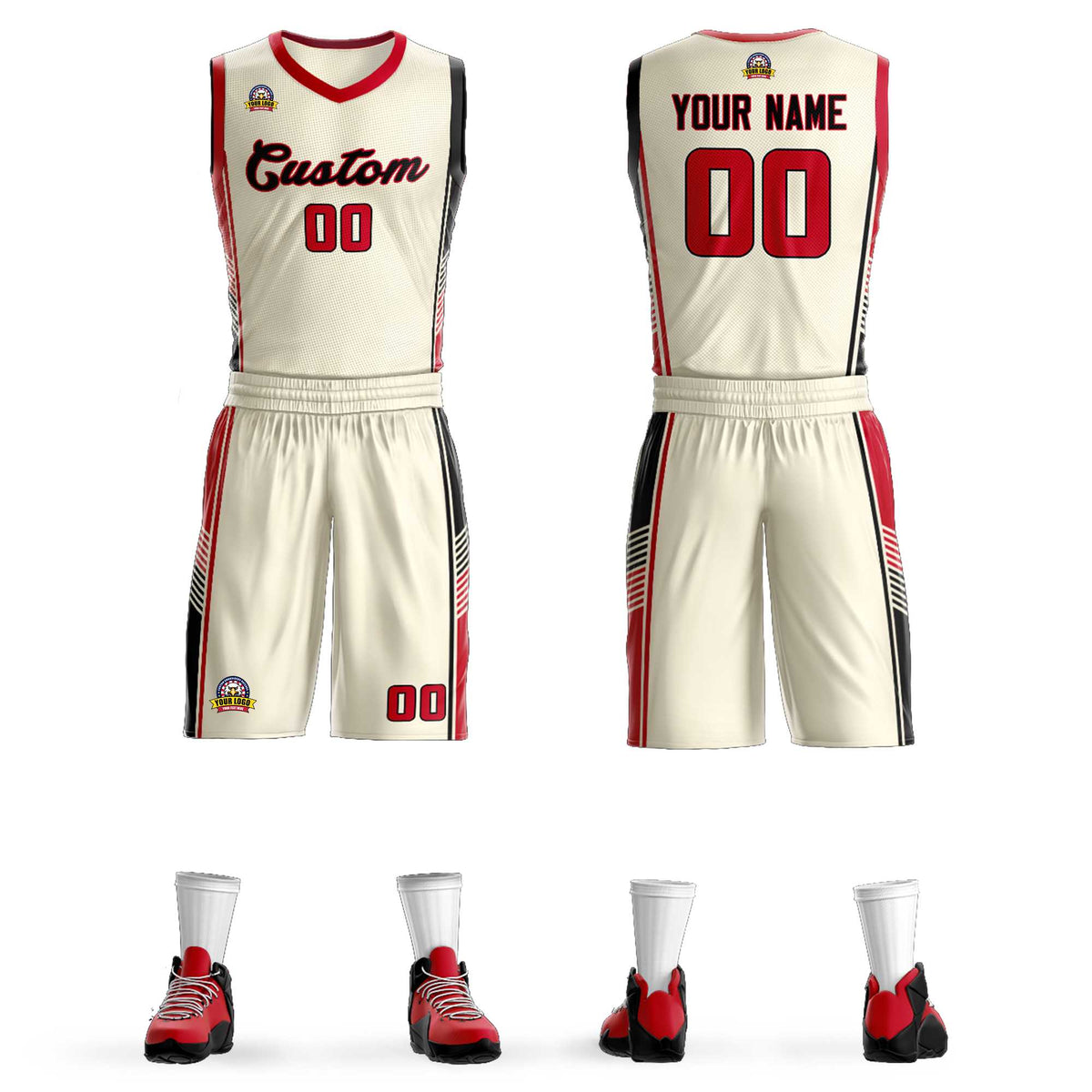 Custom Cream Red-Black Classic Kits Sports Uniform Basketball Jersey