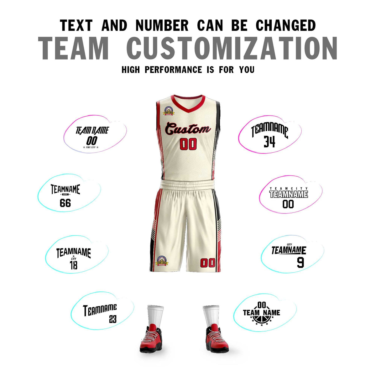 Custom Cream Red-Black Classic Kits Sports Uniform Basketball Jersey