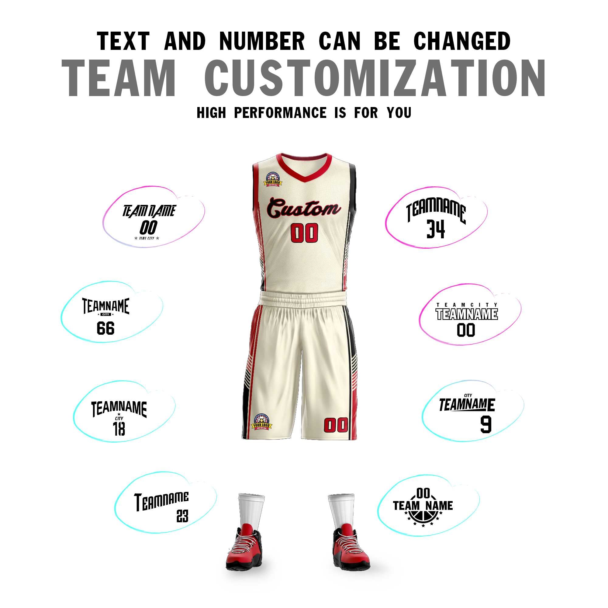 Custom Cream Red-Black Classic Kits Sports Uniform Basketball Jersey