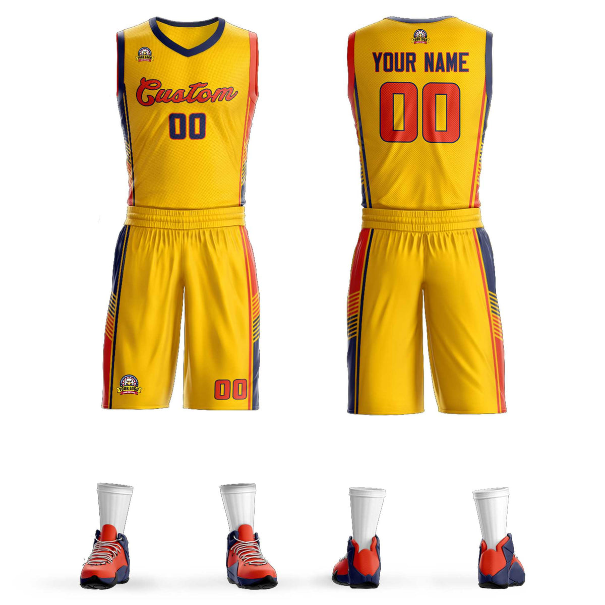 Custom Gold Navy-Orange Classic Kits Sports Uniform Basketball Jersey