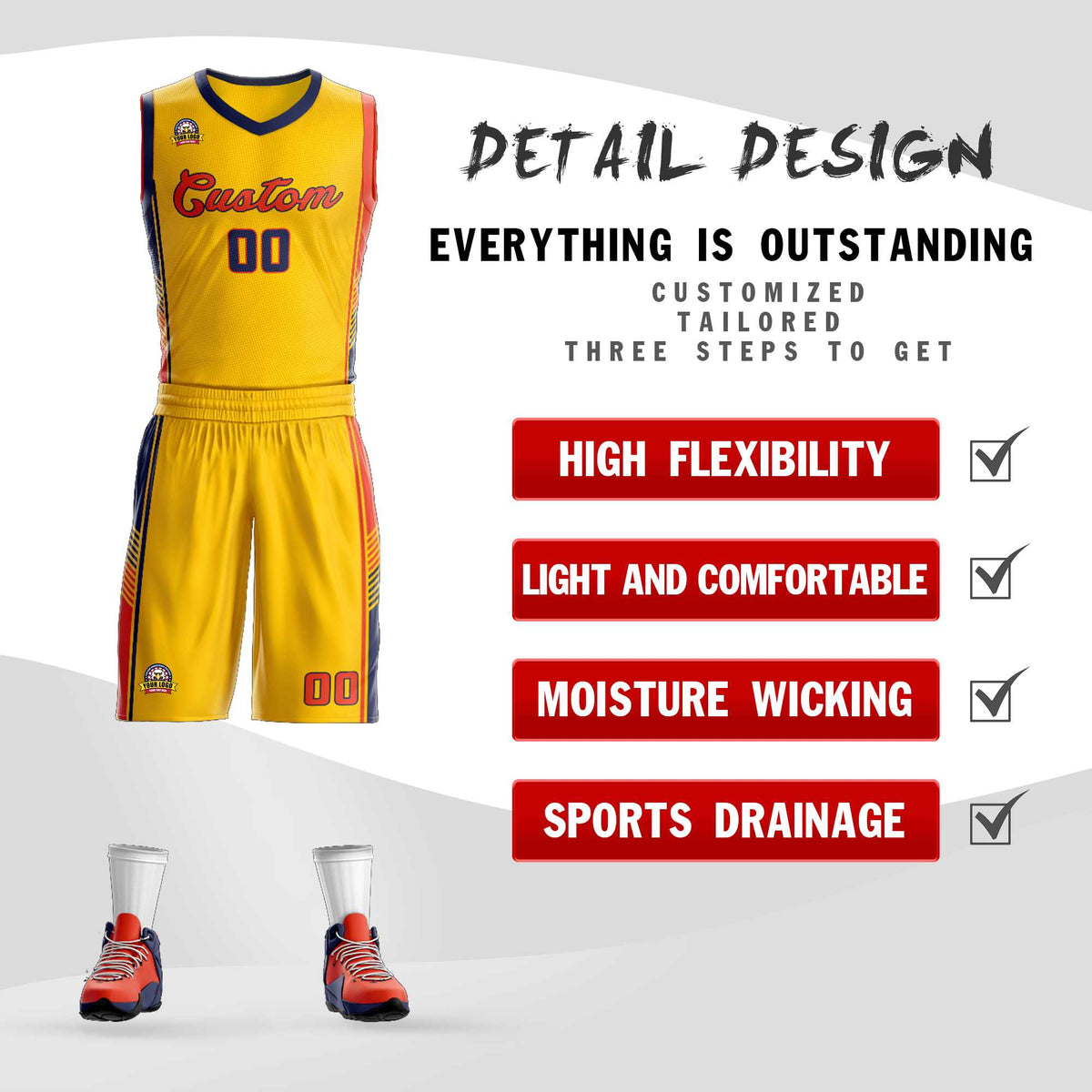 Custom Gold Navy-Orange Classic Kits Sports Uniform Basketball Jersey