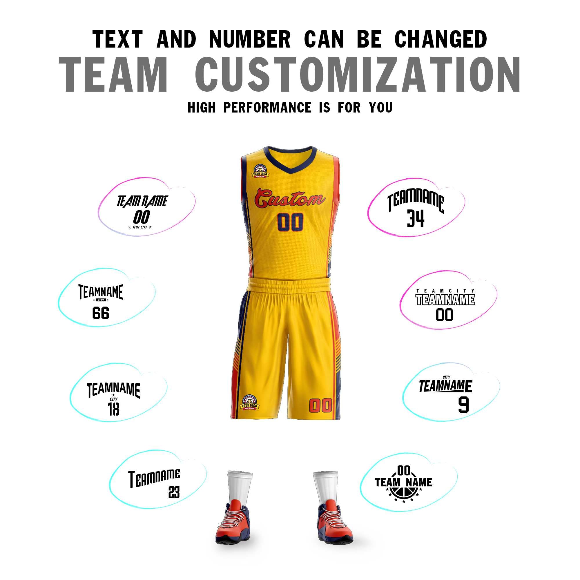 Custom Gold Navy-Orange Classic Kits Sports Uniform Basketball Jersey