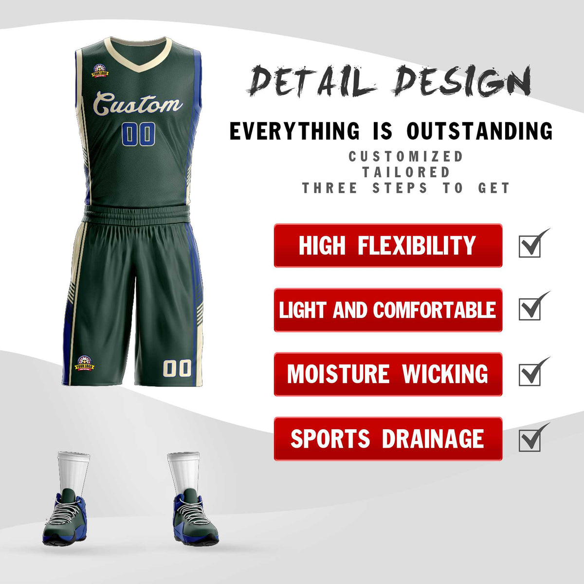 Custom Hunter Green Cream-Royal Classic Kits Sports Uniform Basketball Jersey