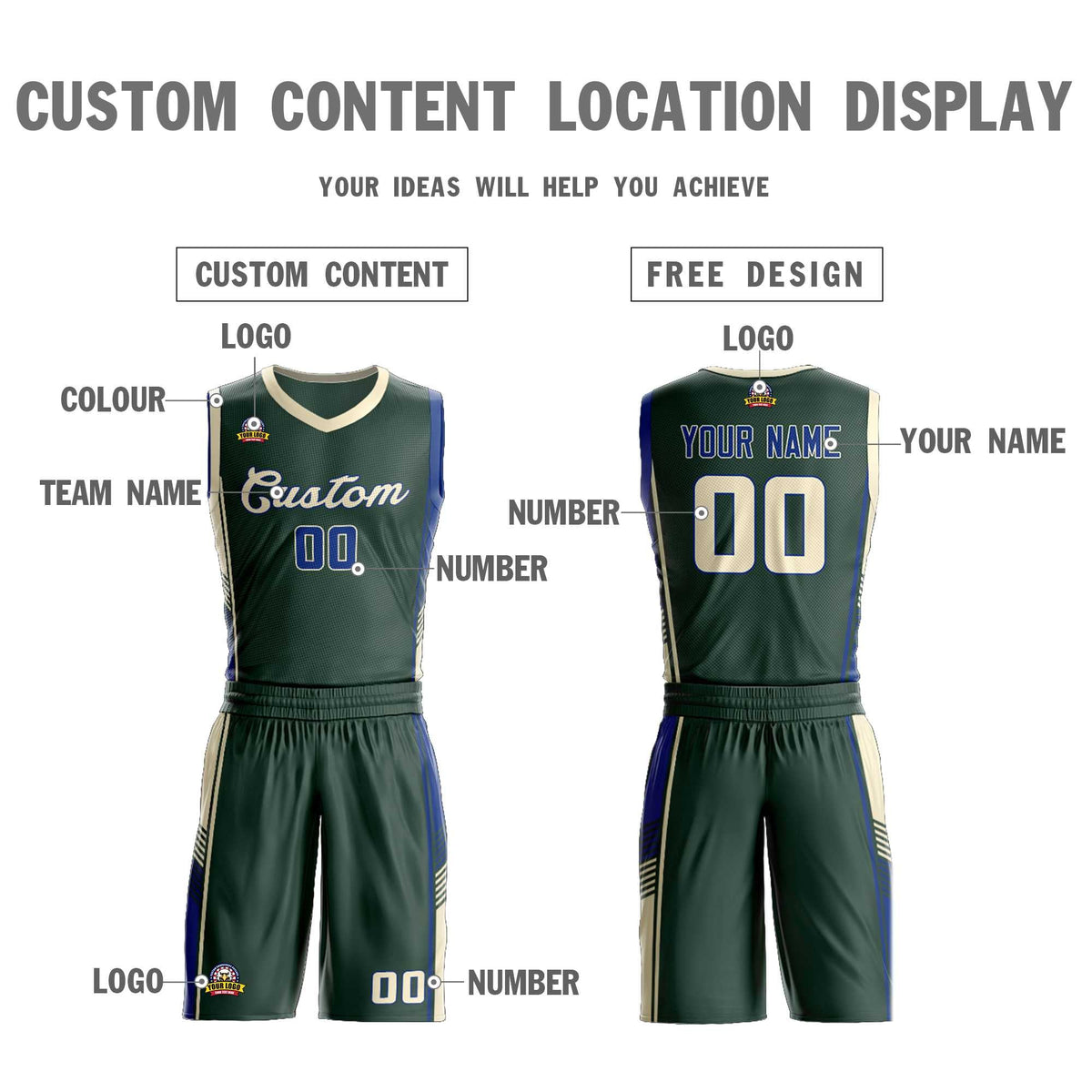 Custom Hunter Green Cream-Royal Classic Kits Sports Uniform Basketball Jersey