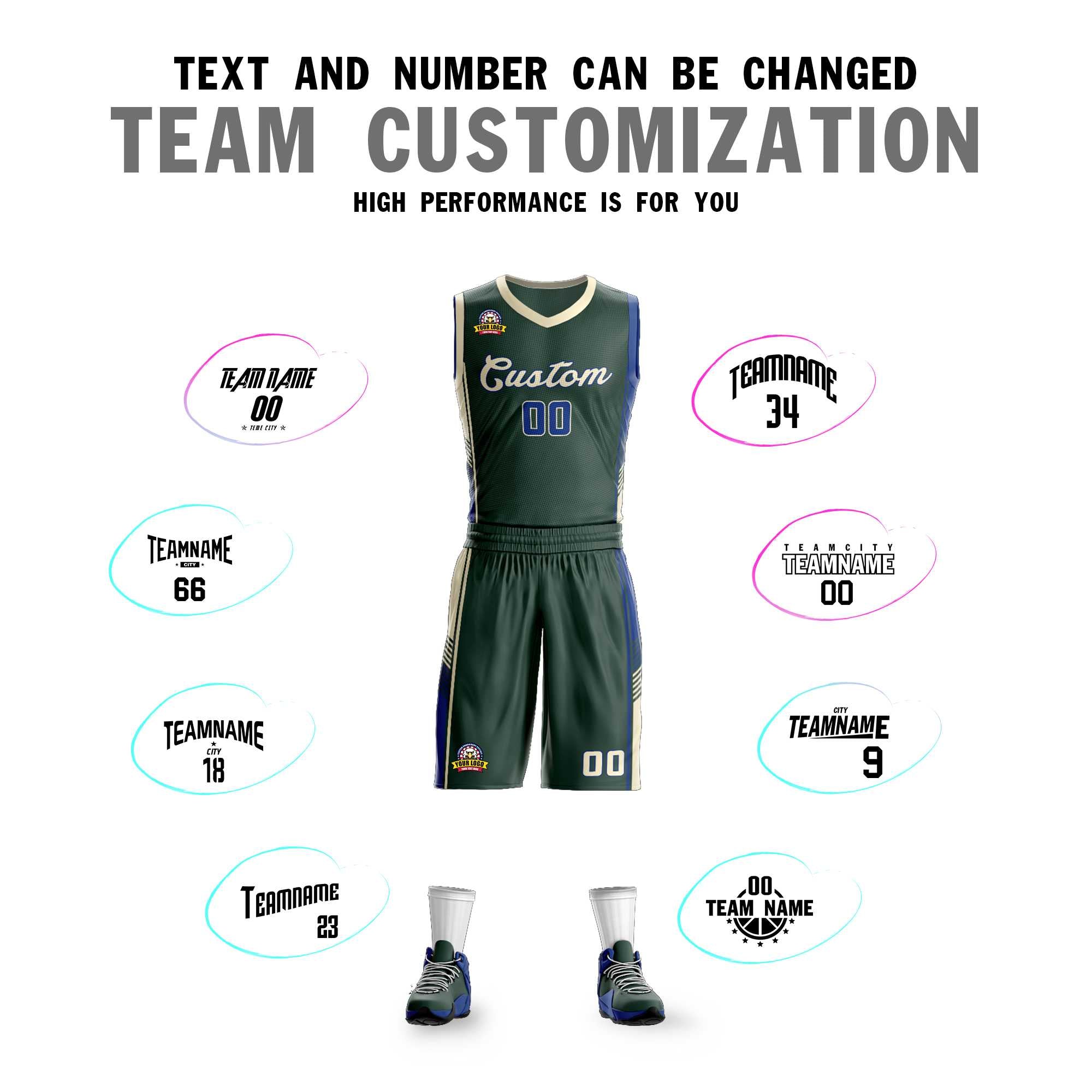 Custom Hunter Green Cream-Royal Classic Kits Sports Uniform Basketball Jersey