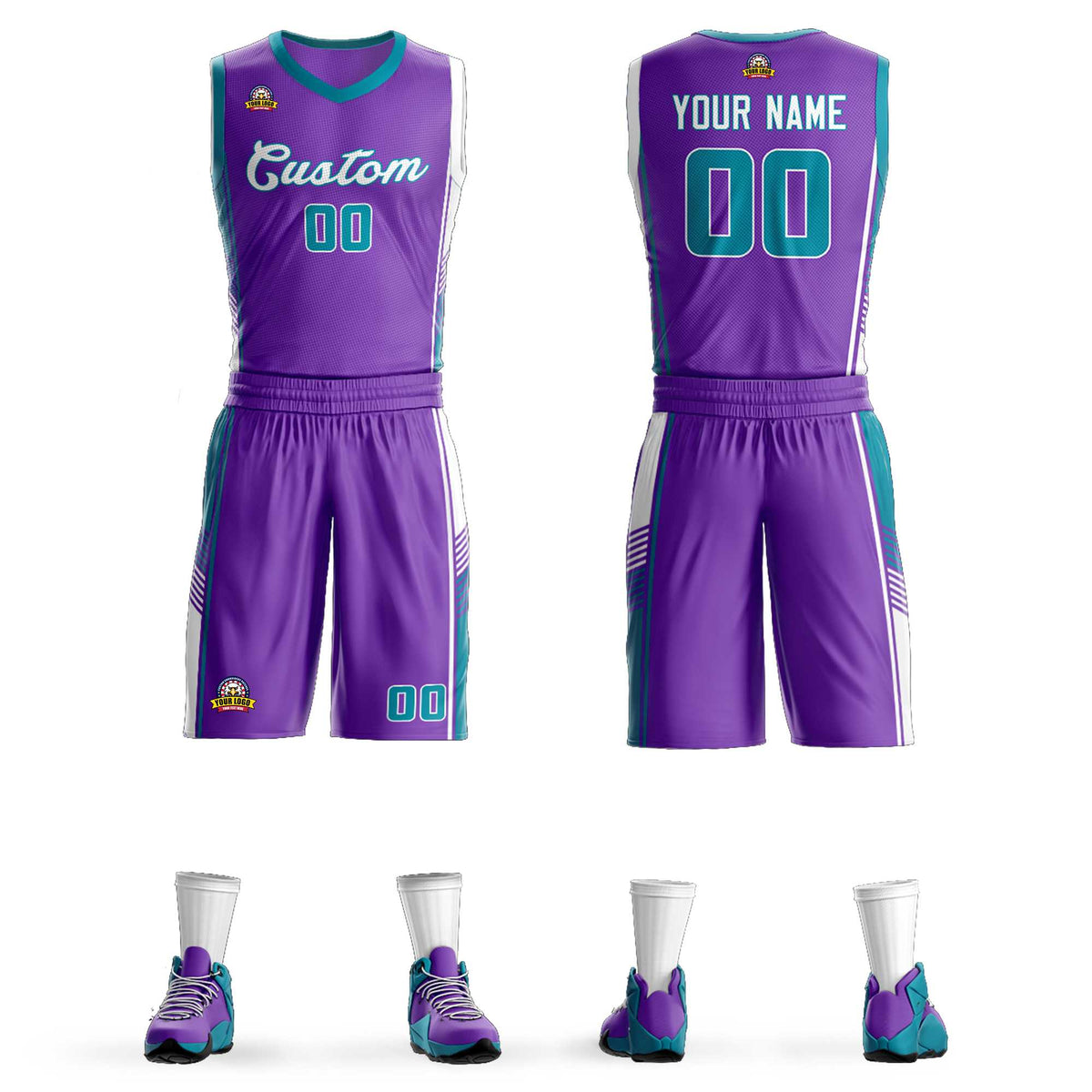 Custom Purple Teal-White Classic Kits Sports Uniform Basketball Jersey